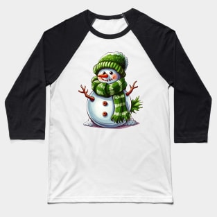 Cute Snowman Green Christmas 2023 Baseball T-Shirt